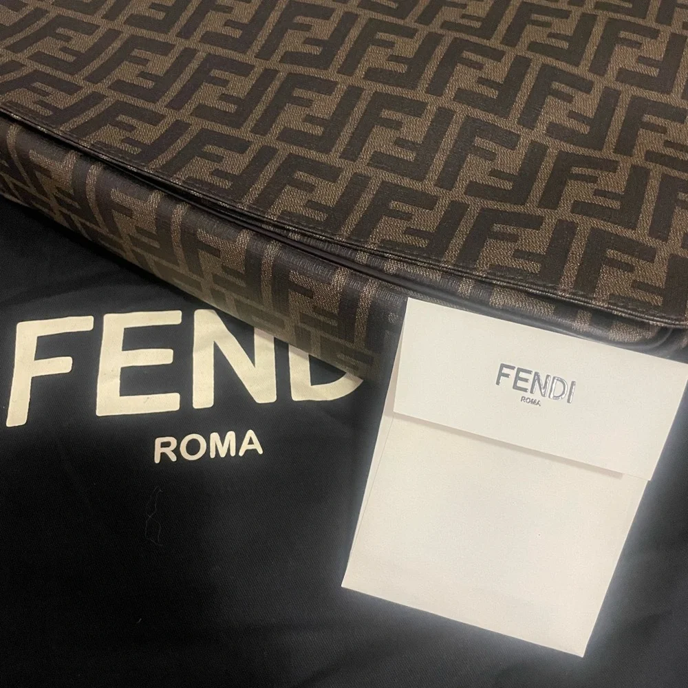 Fendi Mens Flap Messenger Bag Zucca Coated Canvas Medium